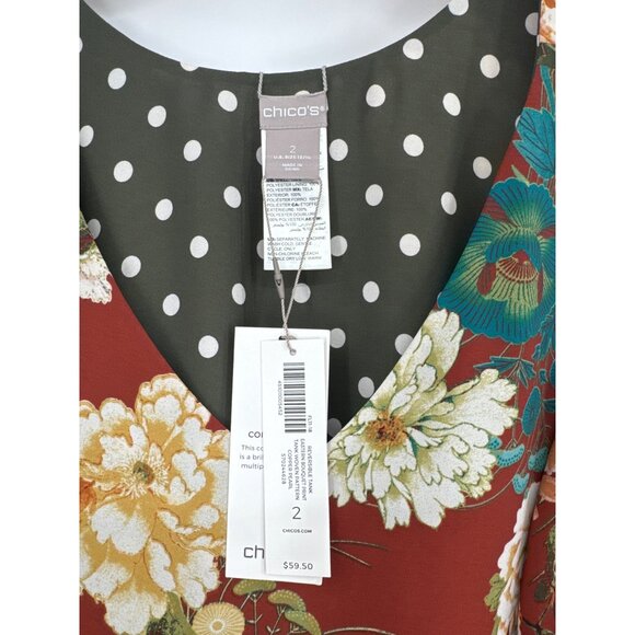 Chicos 2 Floral Polka Dot Reversible Tank Top Size large Polyester Sleeveless ne - Picture 3 of 4